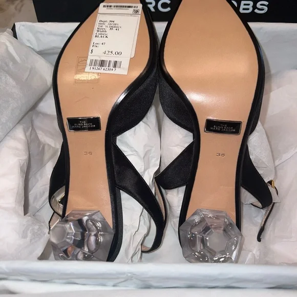 NIB MARC JACOBS Womens Black The Slingback Toe Sculpted Heel Leather Pumps 36 - Picture 6 of 12